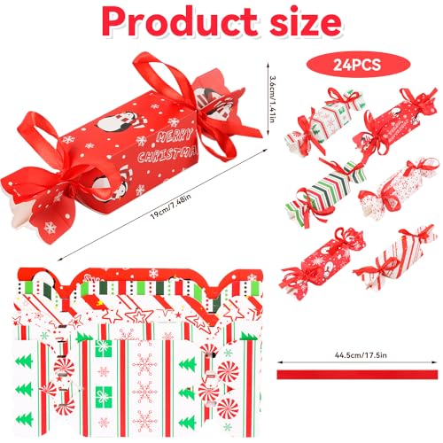 LOKIPA 24PCS Christmas Candy Boxes, 6 Styles Christmas Treat Gift Boxes Xmas Paper Boxes with Ribbon Candy Shape Small Sweet Boxes for Xmas, Wedding Party Wrap Bag – Image 3