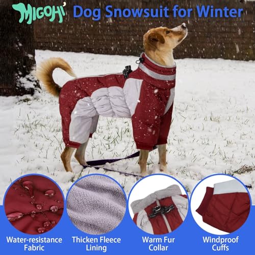 Image of MIGOHI Full Body Dog Coat,Warm Coats for Medium Dogs | Reflective Winter Coat for Dogs with Harness,Turtleneck Dog Snowsuit with Legs,Windproof Pet Fleece Puffer Jacket,XL,Burgundy