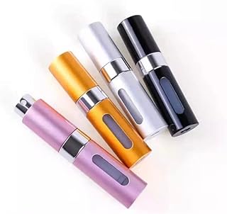 Empty Twist Travel Size Refillable Parfum, 8ml, Cristal/Aluminum, Set Of 4pcs (Black, Gold, Pink, Silver), Black, Silver, Pink, Gold, 4inchx1inchx1inch