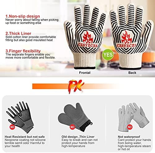 Heat Resistant Oven Gloves, Non-Slip BBQ Safety Gloves,Oven Mitt Hand Protection from air fryer,Grilling,BBQ and Other in Kitchen,Outdoor Camping and Party present (White)