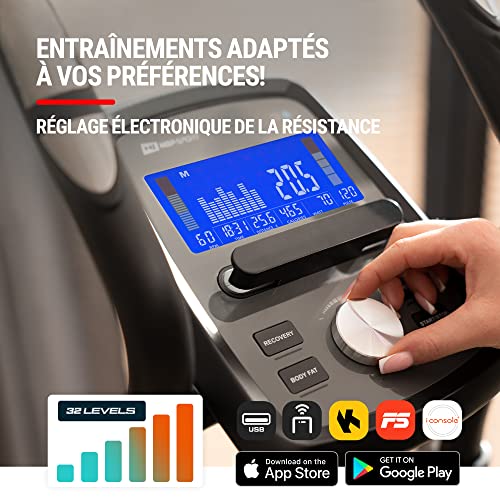 HOP-Sport® Vélo Elliptique d'Appartement HS-120C Prim, Roue d’inertie 14 kg, App. Compatible, 32 Niveaux de Résistance Magnétique, Appareil de Fitness pour Cardio à Domicile – Image 4