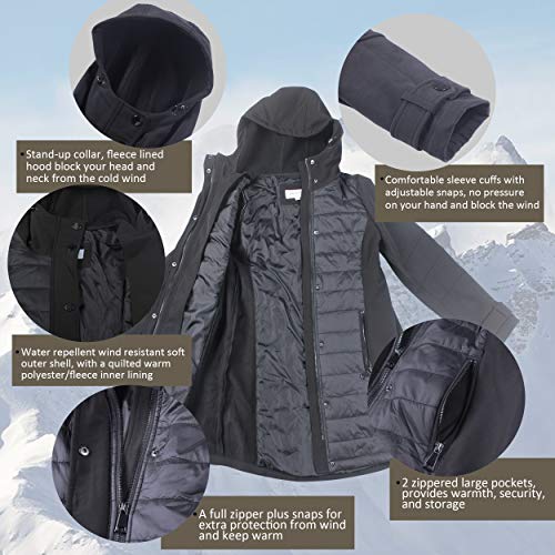 Ikazz Quilted Padded Jackets, Women Chilly Winter Insulated Warm Stylish Fleece Fuzzy Lined Hooded Lightweight Thicken Padded Rain Snow Water-Resistant Cute Zip Up Long Workout Puffer Coat, Black S #TOP3