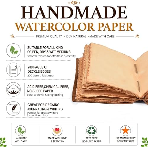 Leather Bound Floral Embossed Journal for Women Men - 200 Pages, 8”X6”(A5), Black - Book of Shadows, Vintage Watercolor Paper, Notebook for Writing, Drawing, Sketchbook By LEATHER VILLAGE - 3