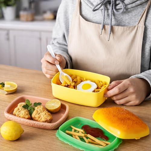 Image of WISHKEY Rectangle Shaped Burger Lunch Box for Kids, Three Compartments for Boys & Girls 3 Containers Lunch Box (900 ml)