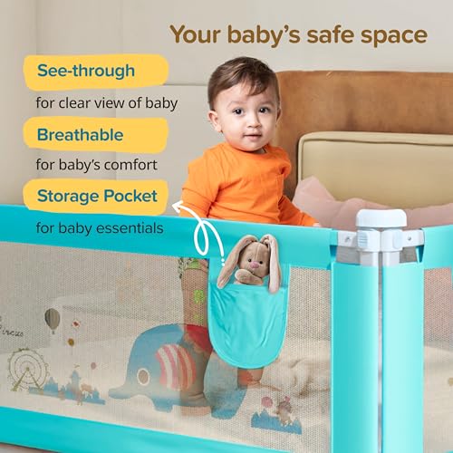 Image of LuvLap Alloy Steel, Mesh Bed Rail Guard for Baby /Kids Safety, 180Cm X 72 Cm(6Ft X 2.3Ft), Portable & Foldable, Baby Safety Essential, Adjustable Height, Fits All Bed Sizes (Green - Without Print)