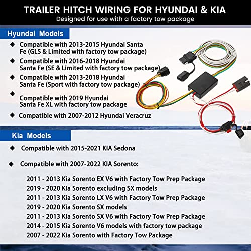 MECMO 4-Way Flat Trailer Hitch Wiring Harness for 2013-2018 Hyundai Santa Fe, 2013-2018 Santa Fe Sport, 2019 Santa Fe XL, 2007-2012 Veracruz, 2015-2020 KIA Sedona, 2007-2021 Sorento by MECMO - Image 8