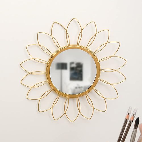 Miniatura 10 de KKTAPOS Espejos dorados para pared, espejo de pared de metal con forma de explosión de sol, decoración de habitación y decoración del hogar, espejo