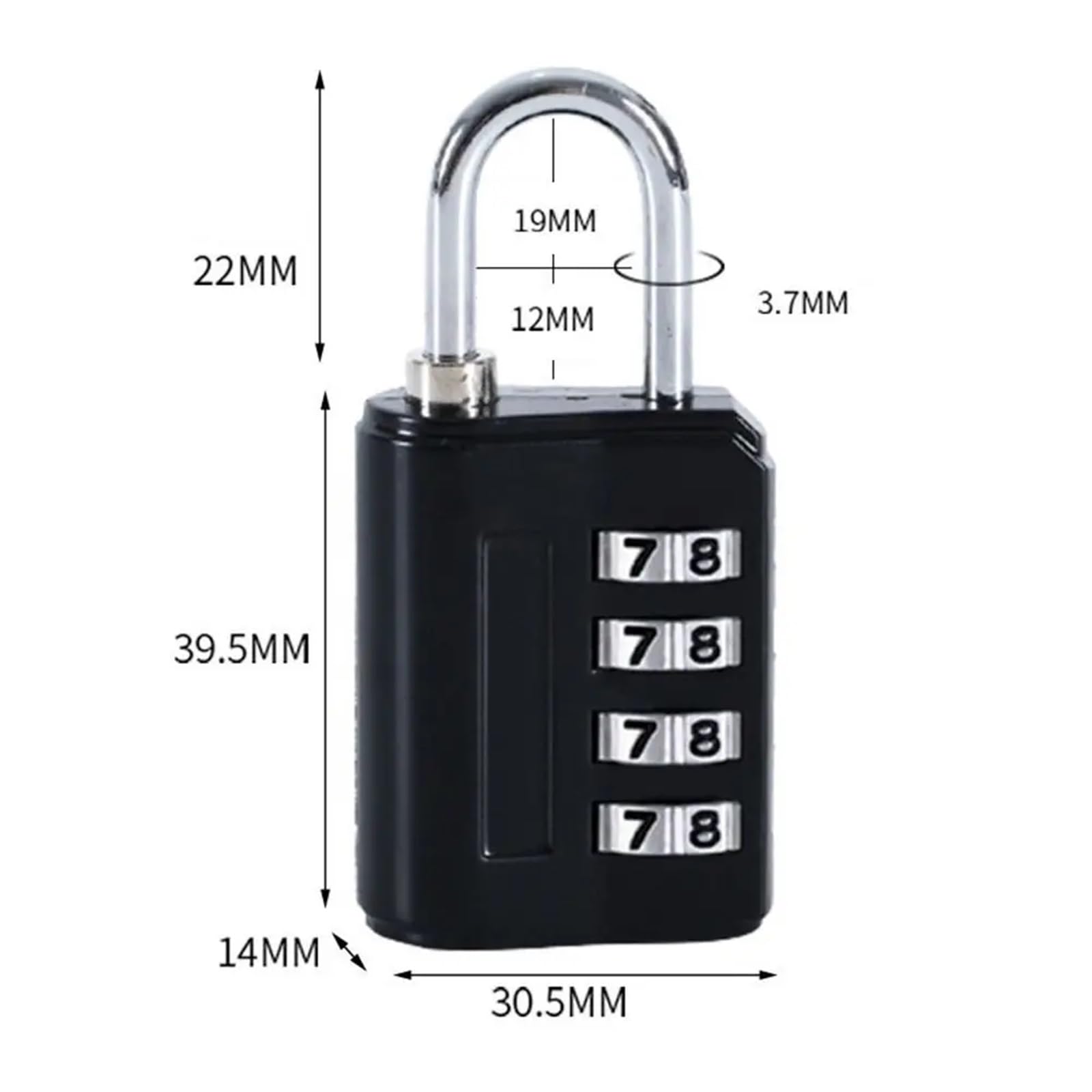 Cadenas à mot de passe à 4 chiffres en alliage de zinc for sac à dos, fermeture éclair, 1 pièce(3)