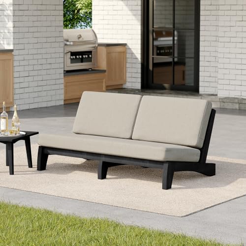 Image of Pia Ricoo 1-Piece Patio Furniture Set, Outdoor Wood Sofa with 4.5-Inch Thick Cushions, All-Weather Conversation Set for Backyard, Deck, Lawn - Light Camel /Drak