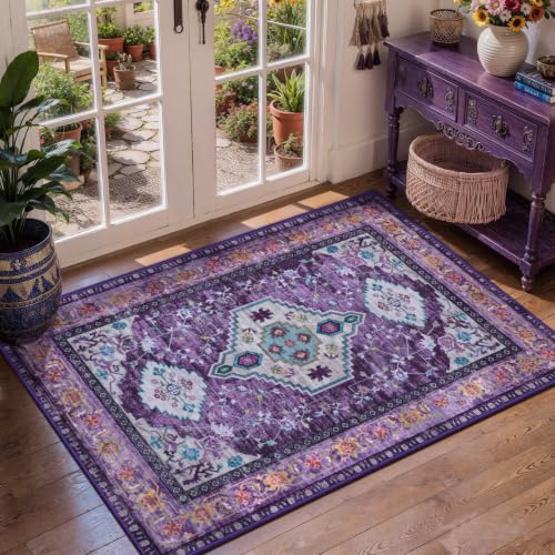 Tangsoo Purple 2x3 Washable Rugs for Entryway, Vintage Non Slip Small Rug