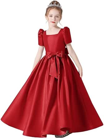 Dideyttawl Girls Formal Dresses Size 4-16 Full Length Tulle Flower Girl Dress For Wedding Junior Bridesmaid Dresses For Girls