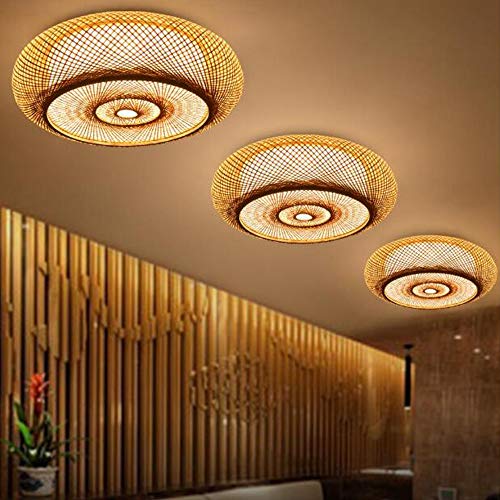 Lfoute E27 Retro Bambusowa Wisząca Lampa Sufitowa Naturalna Rattan Ekran Drewniany Wisiorek Światła Do Jadalni Sypialni Oświetlenie, A, 40 cm