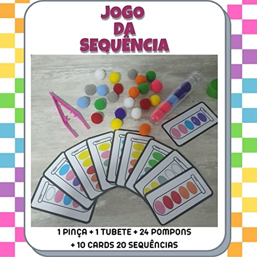 Jogo da Sequência: Pinça + Tubete + Pompom + Cards plastificados