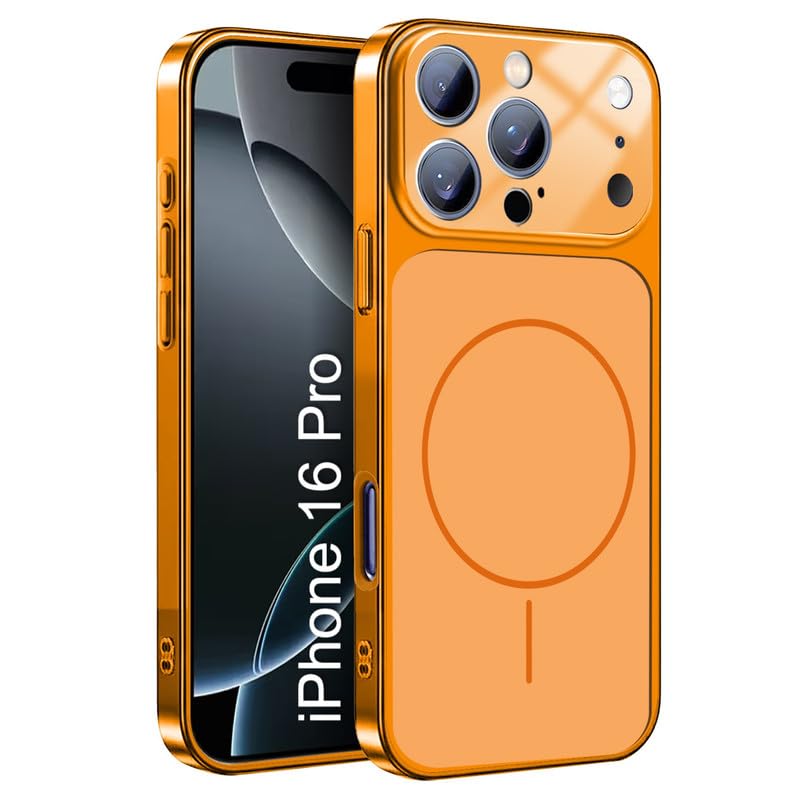 Image of LuxuryKase Converter Case for iPhone 16 Pro | Premium Protective MagSafe Cover | iPhone 17 Pro Series Style Design | in Built Camera Guard | Wireless Charging Compatible - Orange