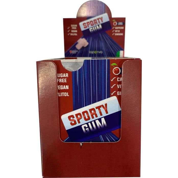 Laperva Sporty Gum, Cherry - Energizing Vegan Gum with 15mg Caffeine, Ginseng & Vitamin B5 -Increase Focus, Energy Boost, & Alertness - Sugar-Free, Non-GMO (Box of 8 Pieces)