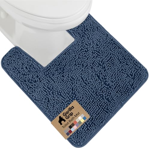 Image of Gorilla Grip Original Shaggy Chenille Square U-Shape Contoured Mat for Base of Toilet, 22.5x19.5 Size, Machine Wash and Dry, Soft Plush Absorbent Contour Carpet Mats for Bathroom Toilets, Navy Blue