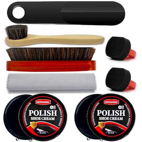 WERNMIND Black Shoe Polish for Leather Boot Care Shoe Shine Polish Kit Shoe Cream Leather Conditoner Clearner Brush Kit for Men Women