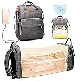 Cosy Casa Baby Diaper Bag Backpack with Travel Bassinet Changing Station Mat Portable Crib for Baby Girl Boy Infant Mom, Mommy Bag Tote with Toddler Bed Sleeper Diaper-Bag-Backpack(Grey-Upgrade)