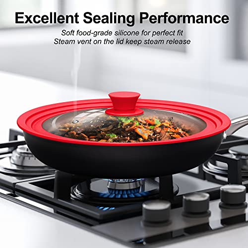 Michelangelo Universal Lid For Pots And Pans, Pot Lid & Pan Lid Universal Lids For Skillets, Glass Universal Pan Lid Cover, Replacement Lids For 6-12 Inch Frying Pan, 2 Pack-Black And Red #TOP5