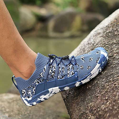 Mens Women Water Shoes, Quick Dry Barefoot Swim Beach Aqua Shoes Surfing Diving Boating Hiking Sailing Kayaking Sport Outdoor Shoes, Blue White M6.5
