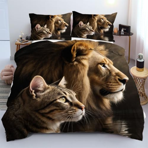 Parures de lit 240x260 cm lion brun avec housse de couette en microfibre - 2