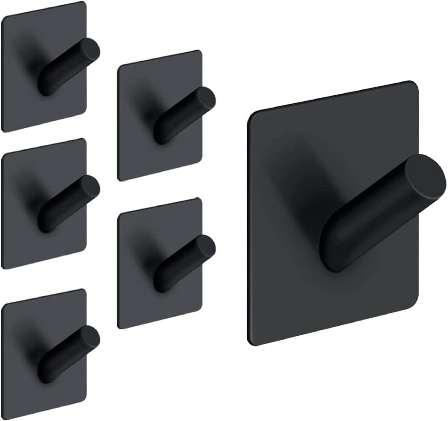 quxup Black Metal Adhesive Hooks 6 Pack Towel Coat Hooks Wall Hooks Stick on Bathroom or Kitchen, Stainless Steel Robe Coat and Clothes Hook,Heavy Duty Wall Hook