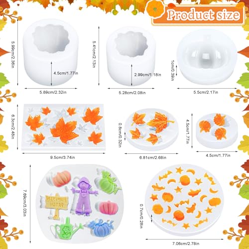 Kürbis Harz Formen, 8 Stück Silikonform Kürbis Herbst, Thanksgiving Ahornblatt Silikon Form,Kürbis Gießform für DIY Basteln, Herbsternte, Thanksgiving Dekoration, Kerzenherstellung