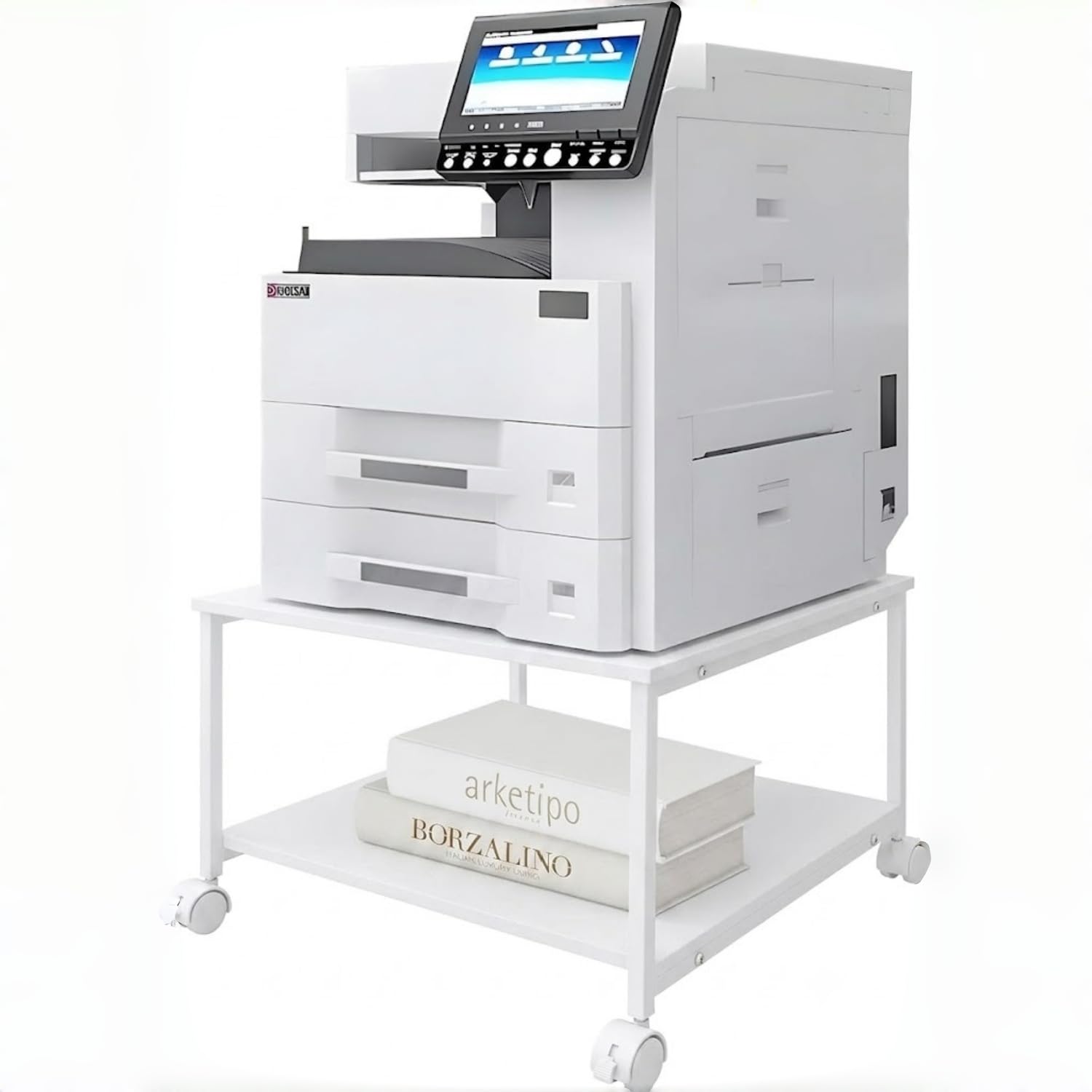 2-Tier Under Desk Printer Stand, 19.5" x 19.5" Large Rolling Printer Cart