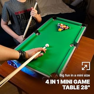 4 in 1 Mini Game Table 28"– Multi Game Table for Adults and for All Family Mini Air Hockey Table, Mini Ping Pong Table, Foosball Table, Pool Table - Tabletop Game
