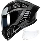 CYRIL Full Face Motorcycle Helmet DOT Approved for Adults Men Women, Motorbike Street Bike Racing Helmet with Tinted & Extra Clear Tool-Free Swappable Visors, Includes Storage Bag