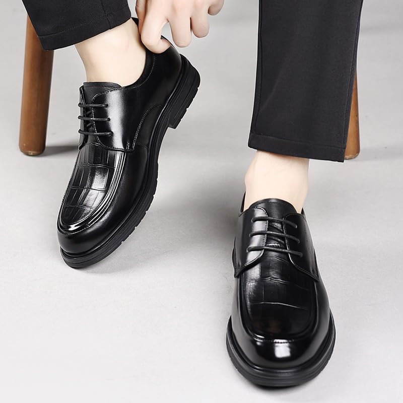 Men's Leather Formal Oxfords Classic Lace-up Comfortable Pointed Toe Derbys Dress Shoe Wedding Office Business Leather Shoe
