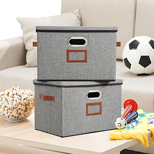 Outbros 6-Pack Large Collapsible Storage Bins With Lids, Foldable Fabric Storage Boxes Organizer Containers Baskets Cube With Label Window, For Home Bedroom Office, 13*9*7.9In Gray #TOP3