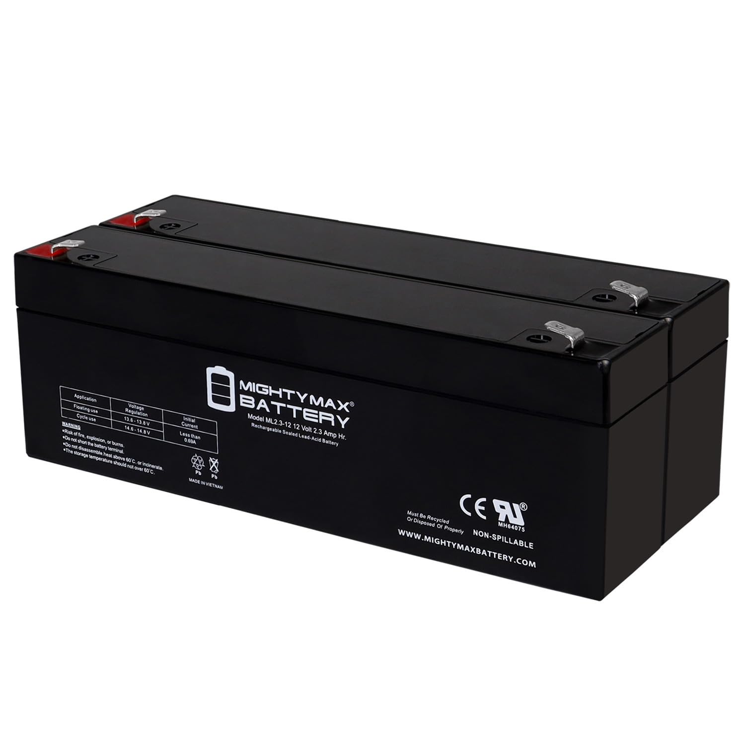 Mighty Max Battery 12V 2.3AH F1 SLA Replacement Battery Compatible with Werker WKA12-2.3F - 2 Pack