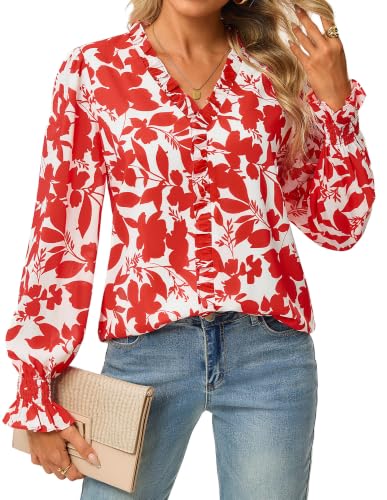 GRACE KARIN Womens Long Sleeve Boho Tops Ruffle Work Blouses Red XXL - image 1
