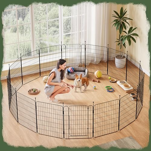 Image of Yaheetech 32in 16-Panel Expandable Dog Playpen for Puppy /Small Animals | Durable Metal Frame, Safety Lock Door, Floor Protectors, No-Tool Assembly, Foldable Portable for Indoor Yard RV Camping
