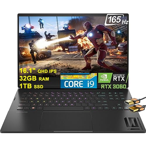 HP Omen 16 Premium Gaming Laptop 16.1" QHD IPS 165Hz 3ms 12th Gen Intel 14-core i9-12900H 32GB RAM 1TB SSD GeForce RTX 3060 6GB Graphic RGB Backlit Thunderbolt4 Fast Charging Win11 Black + HDMI Cable HP Omen 16 Premium Gaming Laptop 16.1" QHD IPS 165Hz 3ms 12th Gen Intel 14-core i9-12900H 32GB RAM 1TB SSD GeForce RTX 3060 6GB Graphic RGB Backlit Thunderbolt4 Fast Charging Win11 Black + HDMI Cable