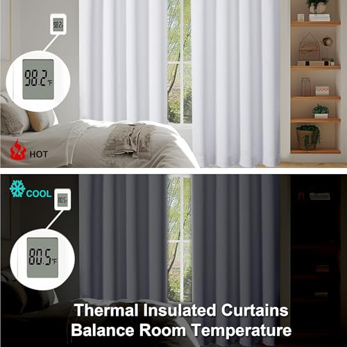 Simplebrand Ava Pure White Curtains for Bedroom 90 Inches Long 2 Panels Set, Room Darkening Window Treatment, Light Filtering Curtain Drapes, Soft Casual Rod Pocket Privacy Curtains, W40 x L90 Inch