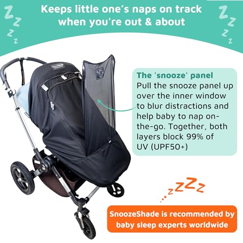 SnoozeShade Plus Extra Pram and Stroller Sun Shade Cover Blocks 99% UV UPF50+ Baby Sleep Aid and Breathable Blackout Canopy for Pushchairs Buggies and Travel Strollers - Image 7