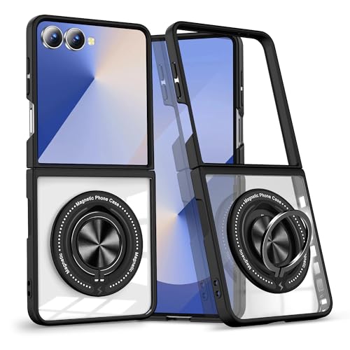 Heioloo Funda para Samsung Galaxy z Flip 7, Anillo Giratorio protección magnética Resistente a los Golpes, Antichoque Anti-arañazos Translúcida Mate Trasera Case PC, Antideslizante Duradero