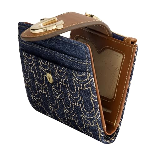 True Religion Women's Mini Wallet, Horseshoe Logo Small Compact Clutch Purse, Dark Denim, One Size