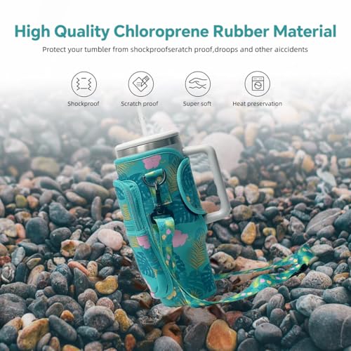 Image of HASTHIP Bottle Carrier Bag for Stanley Tumbler, Fashion Print Water Bottle Sling Bag with Phone Pocket, Neoprene Water Bottle Holder Pouch with Detachable Shoulder Strap