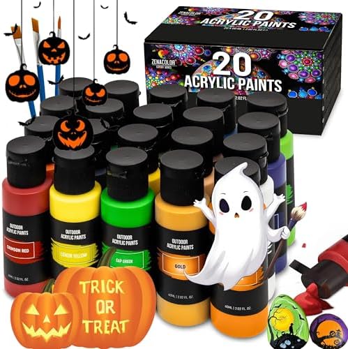 Outdoor acrylic paint set (2 fl oz)- 20 Tubes 2 with Glow in the Dark Effect - Art supplies for Adults - For multiple use- Woods, Leather, Metal & Fabric Paint & Paint for rocks Outdoor/Craft paint