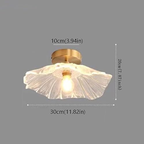 Miniatura 7 de KISAD Lámpara de techo con forma de hoja de loto vintage, lámpara de techo de vidrio de latón estilo japonés, montaje semiempotrado, accesorios de