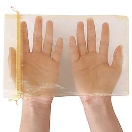 HRX Package 100pcs Gold Organza Bags 6x9 inch, Mesh Gift Pouches Drawstring Empty Sachet for Christmas Candy Present Party Favor