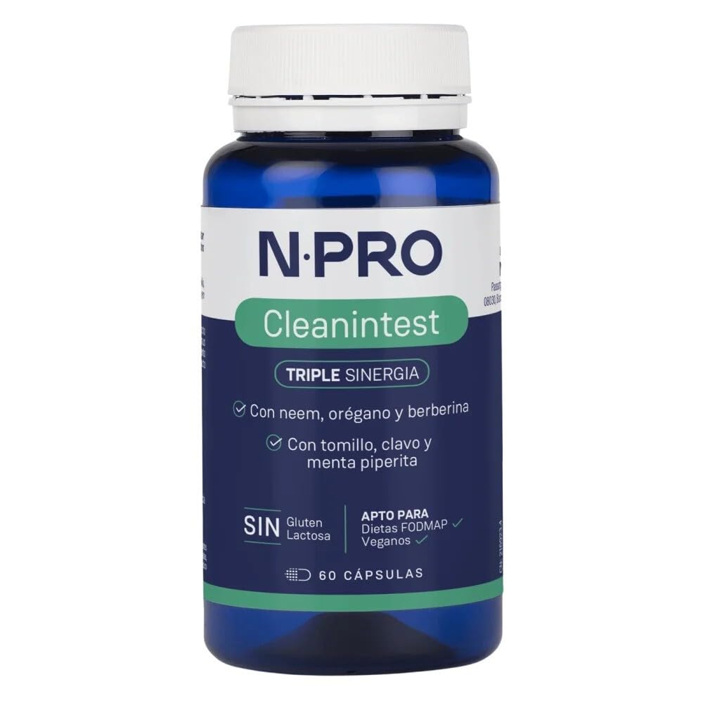 NPro SALUD INTESTINAL Cleanintest 60 Cápsulas – Neem, Berberina, Orégano, Tomillo y Clavo - Suplemento Antimicrobiano Natural para Limpieza Intestinal