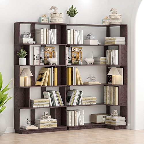 GDFStudio 65" L-Shaped Corner Bookshelf, 6-Tier Freestanding Corner Shelf Bookcase with Anti-Drop Panel, Wooden Open Back Display Shelves Organizer for Living Room Bedroom, Ox Blood Red (Long Left) by GDFStudio - Image 6