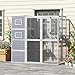 Outdoor Cat Enclosure, 4-Tier Large Cat Catio with Weatherproof Roof, 2 Resting Rooms, 2 Platforms, Walk in Cat Cage Cat House, Wood (Grey)