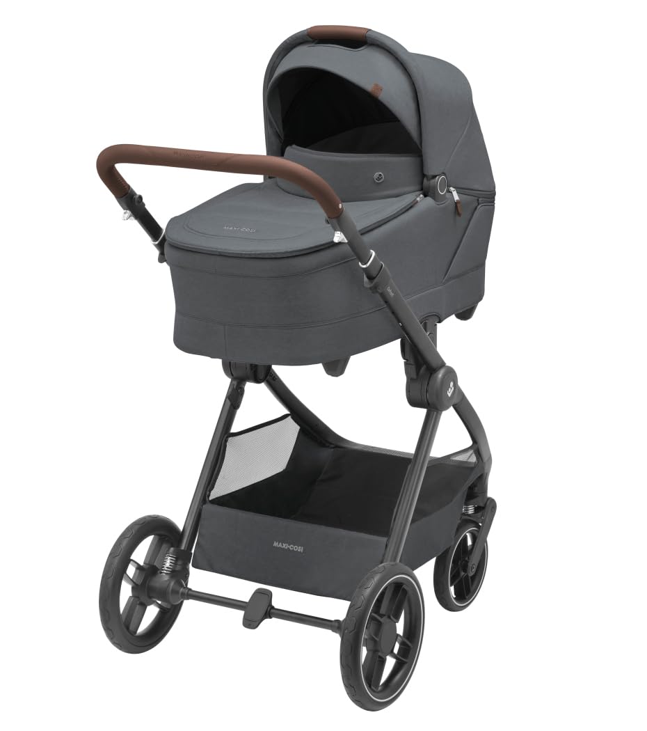 Maxi-Cosi Oxford Plus - Passeggino 2 in 1, con Navicella, 0-4 anni(0-22 kg), compatto pieghevole, Sospensioni ammortizzanti, 3 posizioni, 10 kg Ampio cestello, Seduta spaziosa, Twillic Graphite