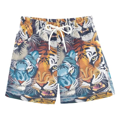 OREZI Boys Swim Trunk Tiger Bathing Suit Swim Shorts for Toddler Kids Teens