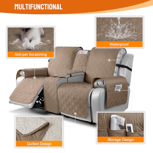 Image of VANSOFY Loveseat Recliner Cover with Console 100% Waterproof Sofa Slipcovers Non-Slip Reclining Couch Cover Split Sofa Covers Furniture Protector for Pets, Dogs(Light Brown)
